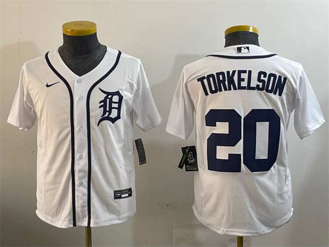 Youth Detroit Tigers #20 Spencer Torkelson White Cool Base Stitched Baseball Jersey